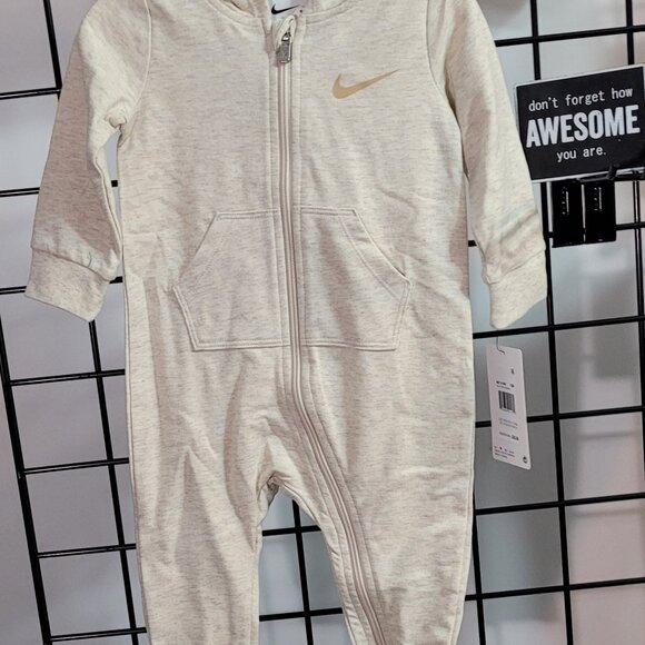 Nike Baby Zip-Up Hoodie Jumpsuit - Cream Color (12 Months) - Picture 3 of 5